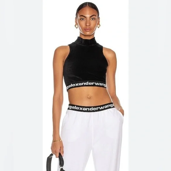 ALEXANDER WANG Mock Neck Tank in Stretch Corduroy Crop Tops